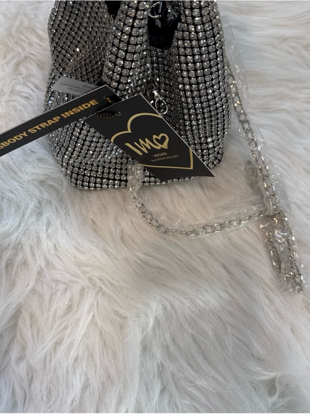 Vegan Crystal Mini Bag - Silver Sparkle - Picture 4 of 7
